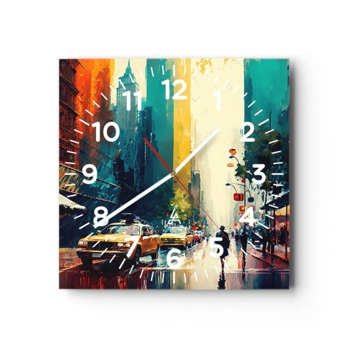 Wanduhr - Glasuhr - New York – selbst der Regen ist hier bunt - 30x30 cm