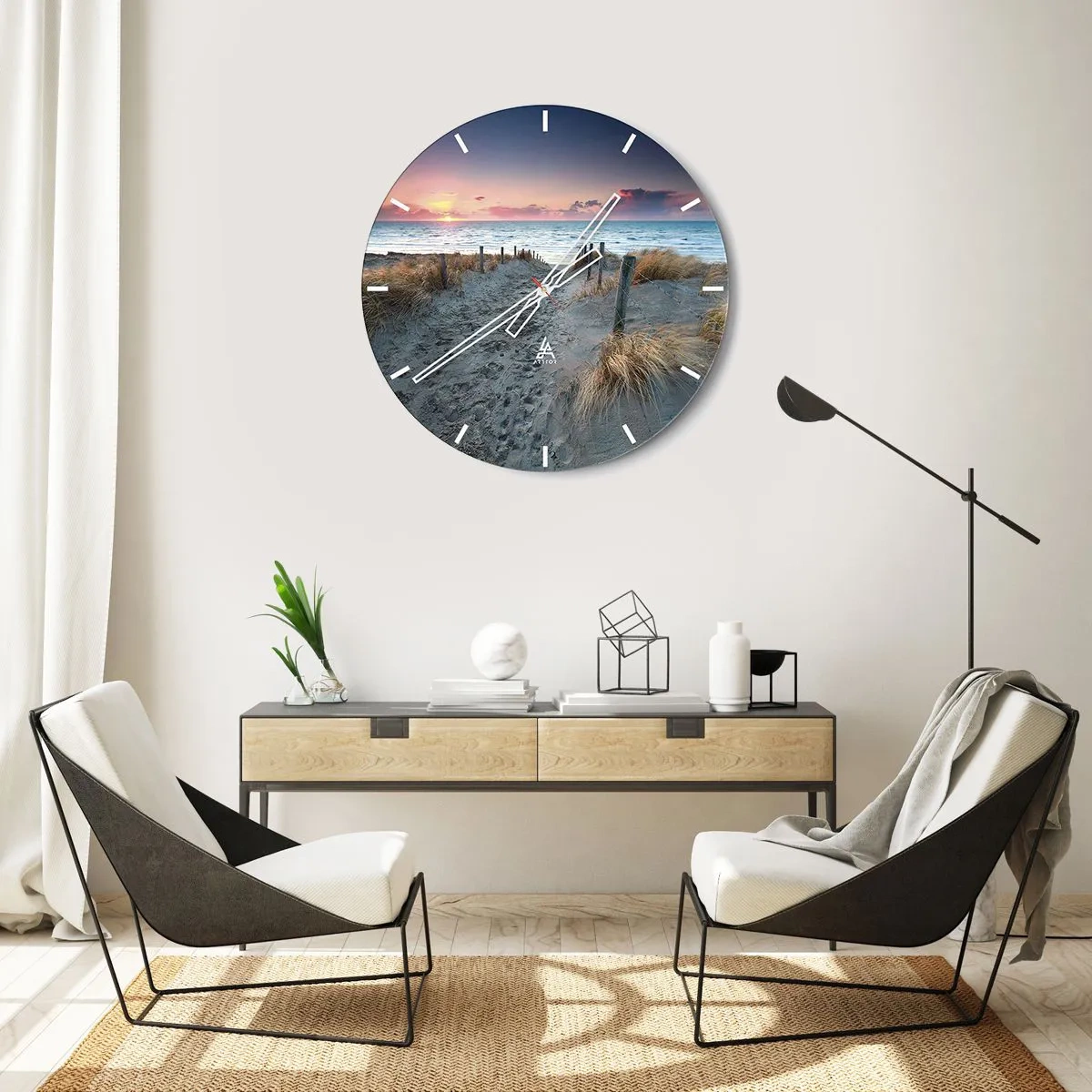 Wanduhr - Glasuhr - Eingang zum Strand bei Sonnenuntergang mit Meerblick - 30x30cm - Du hast einen Regenbogen aus strahlendem Licht verschüttet ... - Moderne Wanddekoration für Wohnzimmer, Küche und Schlafzimmer ARTTOR