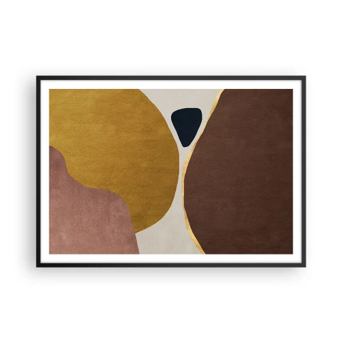 Poster in einem schwarzem Rahmen - Eine abstrakte Komposition mit geometrischen Formen in warmen Farben. - 100x70cm - Abstraktion – ein Ort im Raum - Moderne Wanddekoration für Wohnzimmer und Schlafzimmer ARTTOR