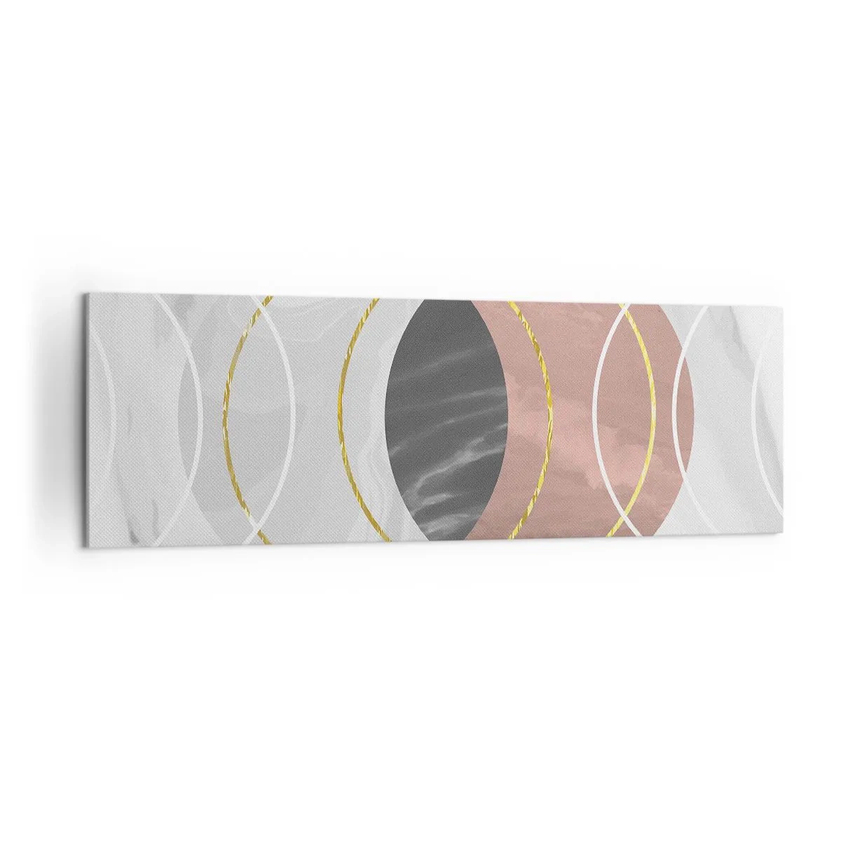 Bild auf Leinwand - Leinwandbild - Abstrakte geometrische Komposition mit Kreisen und metallischen Details - 160x50cm - Musik der Sphären - Moderne Wanddekoration für Wohnzimmer und Schlafzimmer ARTTOR