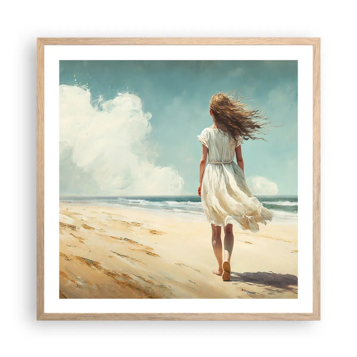 Poster in einem Rahmen aus heller Eiche - Der Sonne und dem Wind begegnen - 60x60 cm