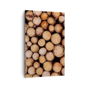 Bild auf Leinwand - Leinwandbild - Stapel gefällter Baumstämme in harmonischer Anordnung - 80x120cm - Ein neuer Anfang - Moderne Wanddekoration für Wohnzimmer und Schlafzimmer ARTTOR