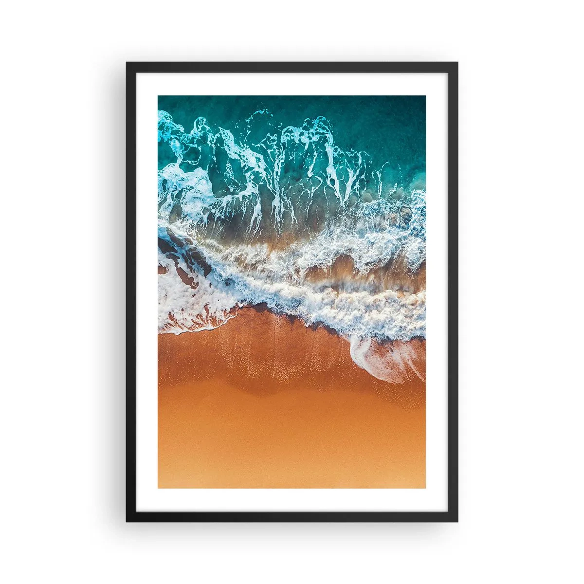Poster in einem schwarzem Rahmen - Luftaufnahme der Meereswellen und des Strandes - 50x70cm - Immer Hand in Hand - Moderne Wanddekoration für Wohnzimmer und Schlafzimmer ARTTOR