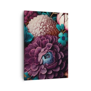 Bild auf Leinwand - Leinwandbild - Ein Blumenstrauß in intensiven Farben auf dunklem Hintergrund - 50x70cm - Natur in Hülle und Fülle - Moderne Wanddekoration für Wohnzimmer und Schlafzimmer ARTTOR