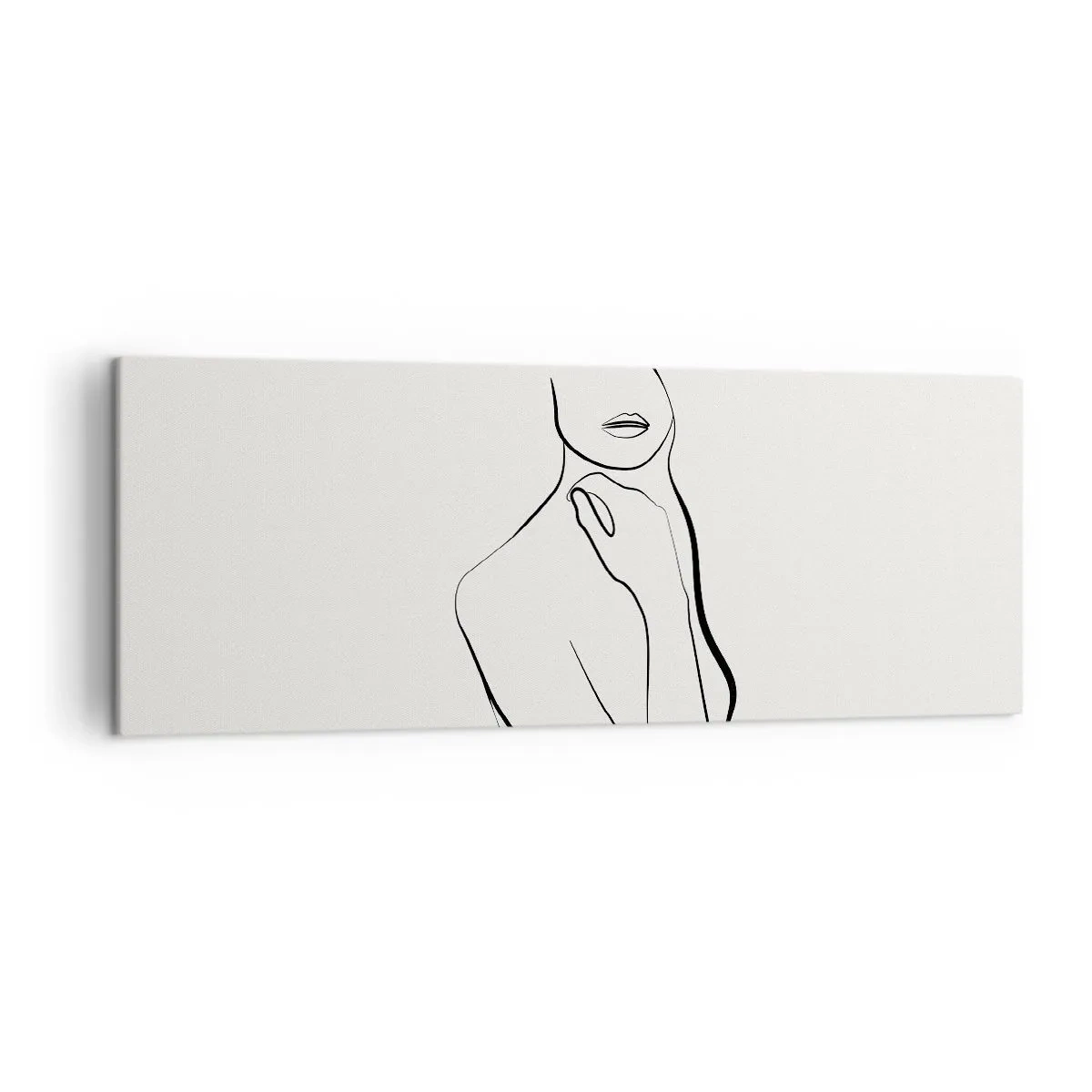 Bild auf Leinwand - Leinwandbild - Eine minimalistische Skizze der Silhouette einer Frau vor hellem Hintergrund. - 140x50cm - Eine Welle der Melancholie - Moderne Wanddekoration für Wohnzimmer und Schlafzimmer ARTTOR