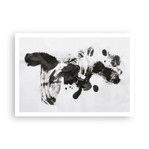 Poster - Abstrakte Komposition aus schwarzen Flecken auf weißem Hintergrund - 100x70cm - Obwohl das Wahnsinn ist, steckt darin eine Methode? - Moderne Wanddekoration für Wohnzimmer und Schlafzimmer ARTTOR