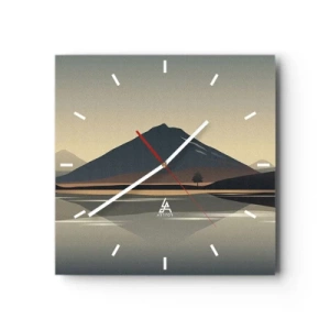 Wanduhr - Glasuhr - Minimalistische Berglandschaft mit Spiegelung im Wasser - 30x30cm - Spiegelreflexion - Moderne Wanddekoration für Wohnzimmer und Schlafzimmer ARTTOR