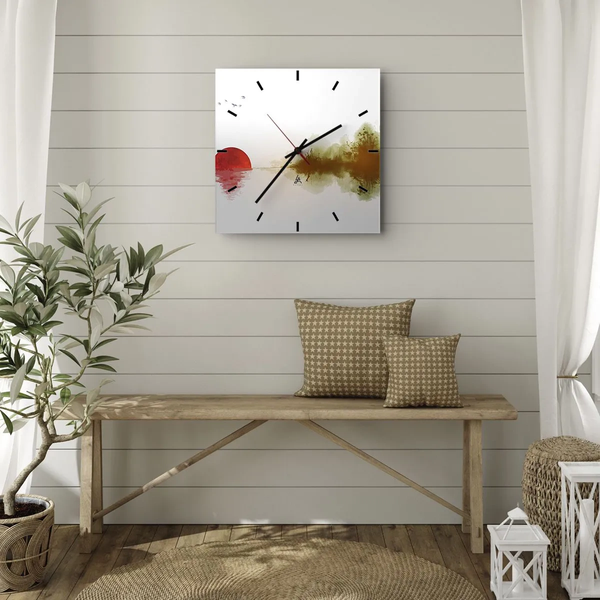 Wanduhr - Glasuhr - Abstrakter Sonnenuntergang über einem See mit Reflexion - 30x30cm - Versprechen der Ruhe - Moderne Wanddekoration für Wohnzimmer und Schlafzimmer ARTTOR