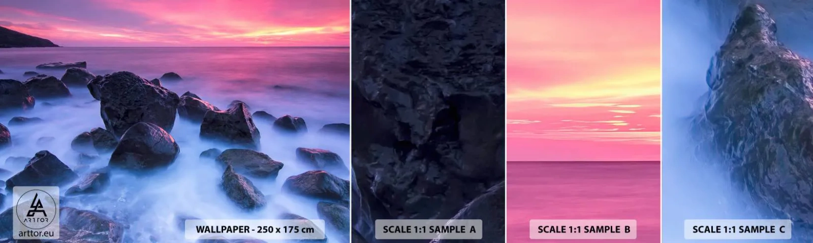 Fototapetenmuster Standard Eco - Geburt bei Licht und Nebel - Landschaft, Ozean, Sonnenuntergang - 100x30 cm