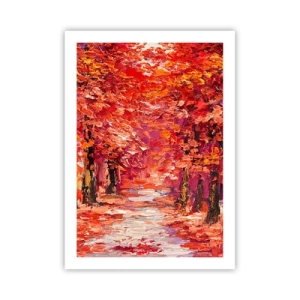 Poster - Eine malerische Herbstallee in Rottönen - 50x70cm - Herbstlicher Eindruck - Moderne Wanddekoration für Wohnzimmer und Schlafzimmer ARTTOR