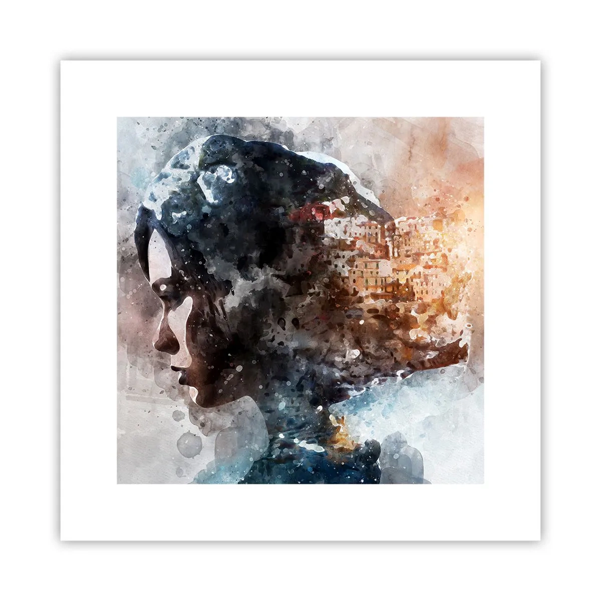 Poster - Eine Geschichte über ein Mädchen mit einer Stadt im Hintergrund - 30x30 cm