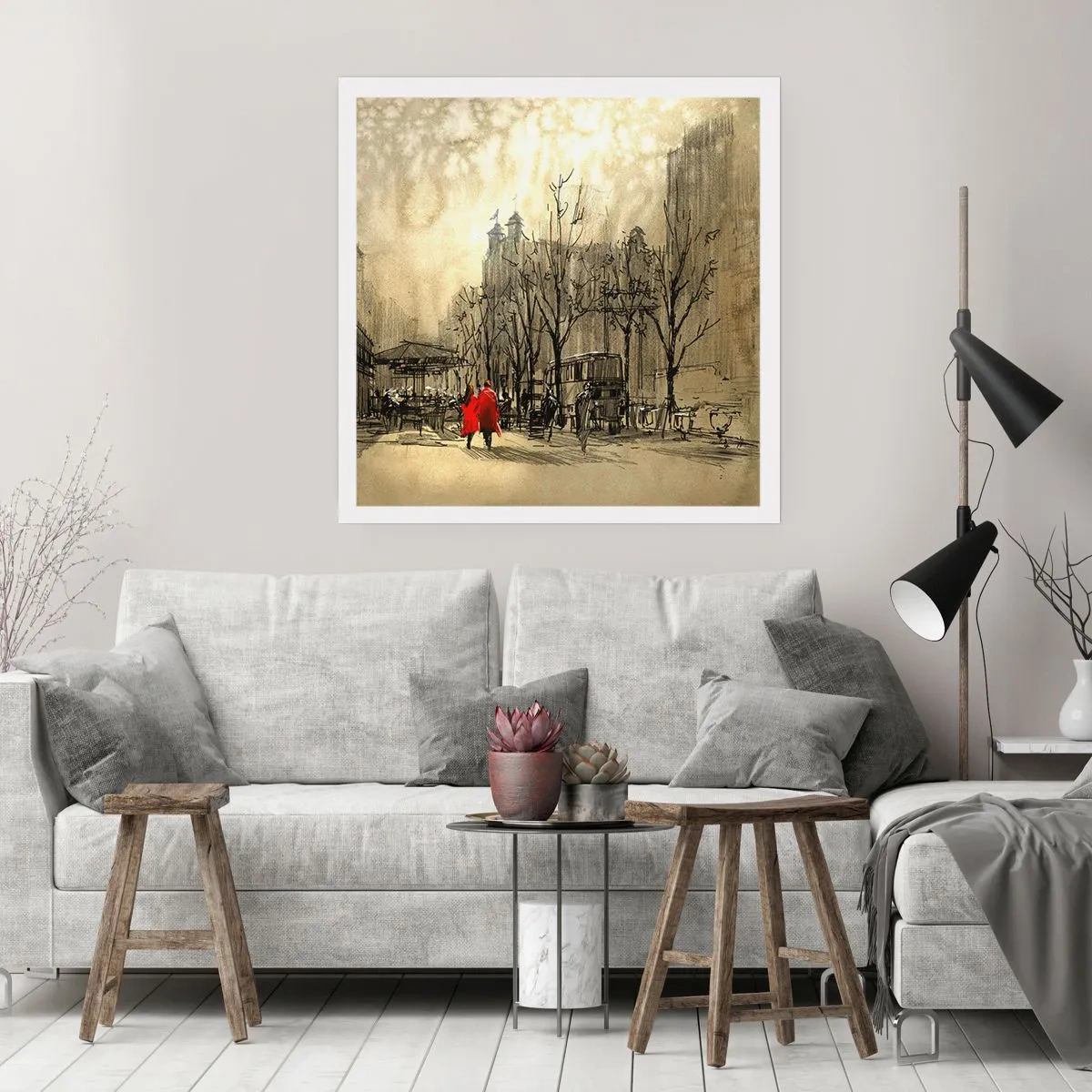 Poster - Ein Date im Londoner Nebel - 60x60 cm