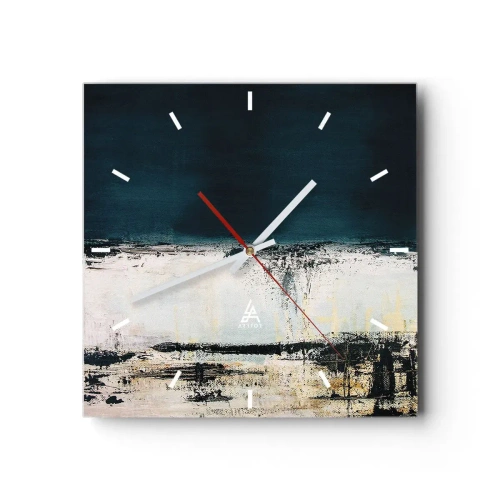 Wanduhr - Glasuhr - Abstrakte horizontale Komposition in Marineblau- und Weißtönen - 30x30cm - Horizontale Komposition - Moderne Wanddekoration für Wohnzimmer und Schlafzimmer ARTTOR