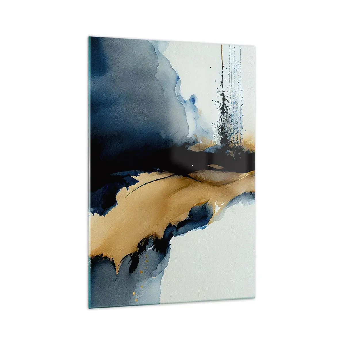 Glasbild - Bild auf glas - Eine abstrakte Komposition in Marineblau- und Goldtönen - 70x100cm - Hinter dem Vorhang - Moderne Wanddekoration für Wohnzimmer und Schlafzimmer ARTTOR