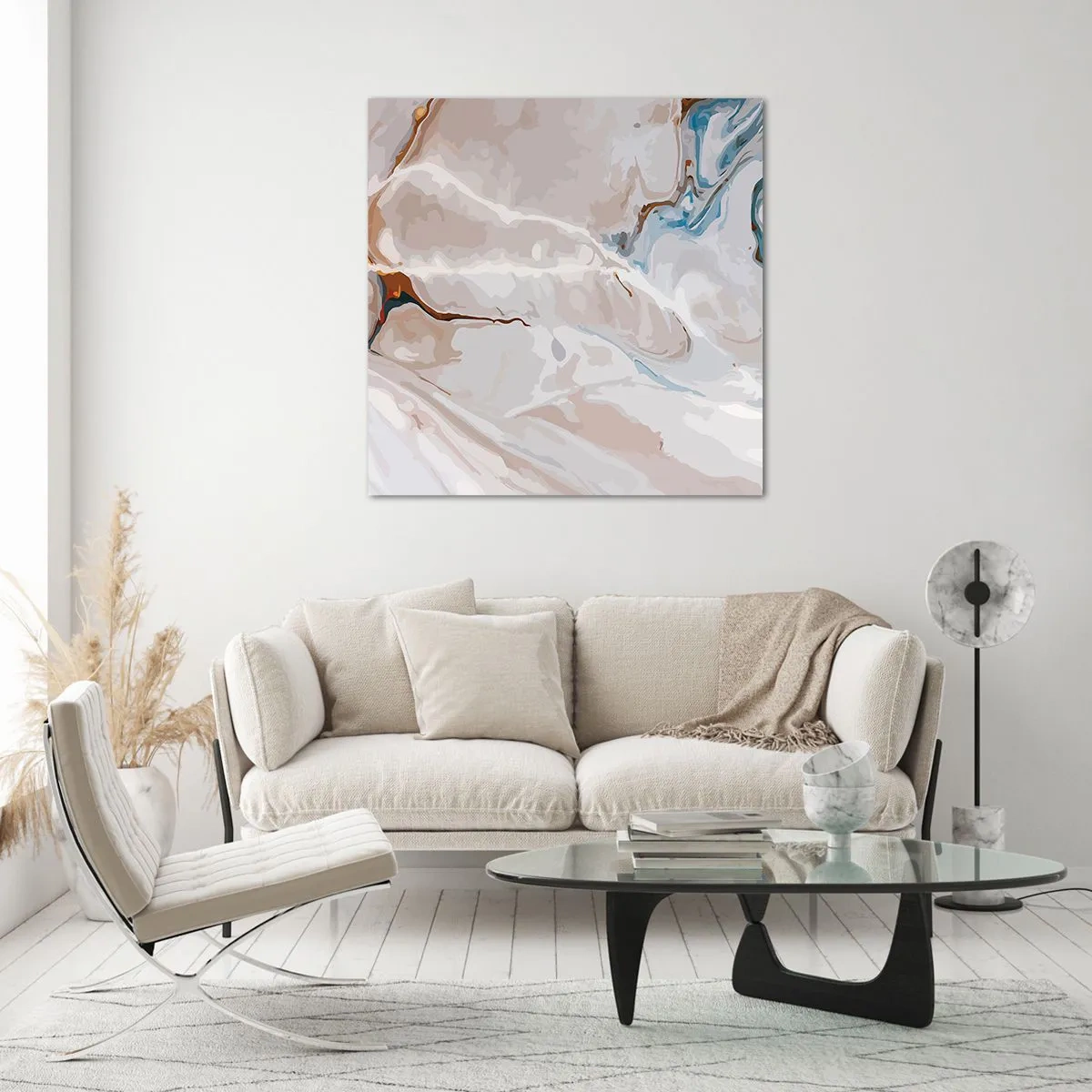 Glasbild - Bild auf glas - Blau schlängelt sich unter dem Weiß - 70x70 cm