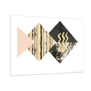 Glasbild - Bild auf glas - Abstrakte geometrische Komposition mit Dreiecken und Texturen - 100x70cm - Es ist nicht so einfach - Moderne Wanddekoration für Wohnzimmer und Schlafzimmer ARTTOR