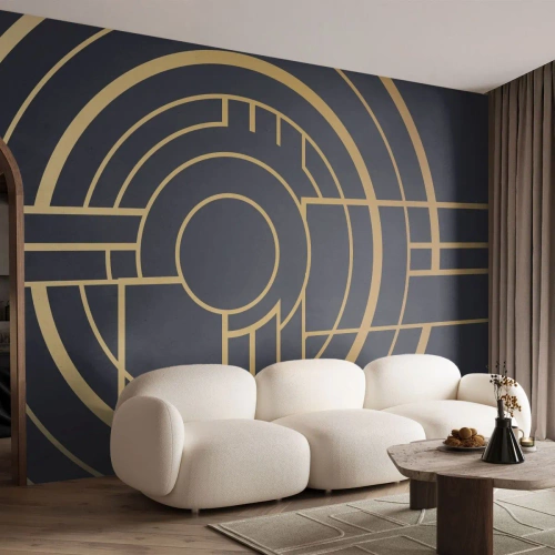 Fototapete Premium Sand - Geometrische Art-Deco-Komposition in Gold und Schwarz - 100x70cm - Wendungen der Dinge - Moderne Wanddekoration für Wohnzimmer und Schlafzimmer ARTTOR