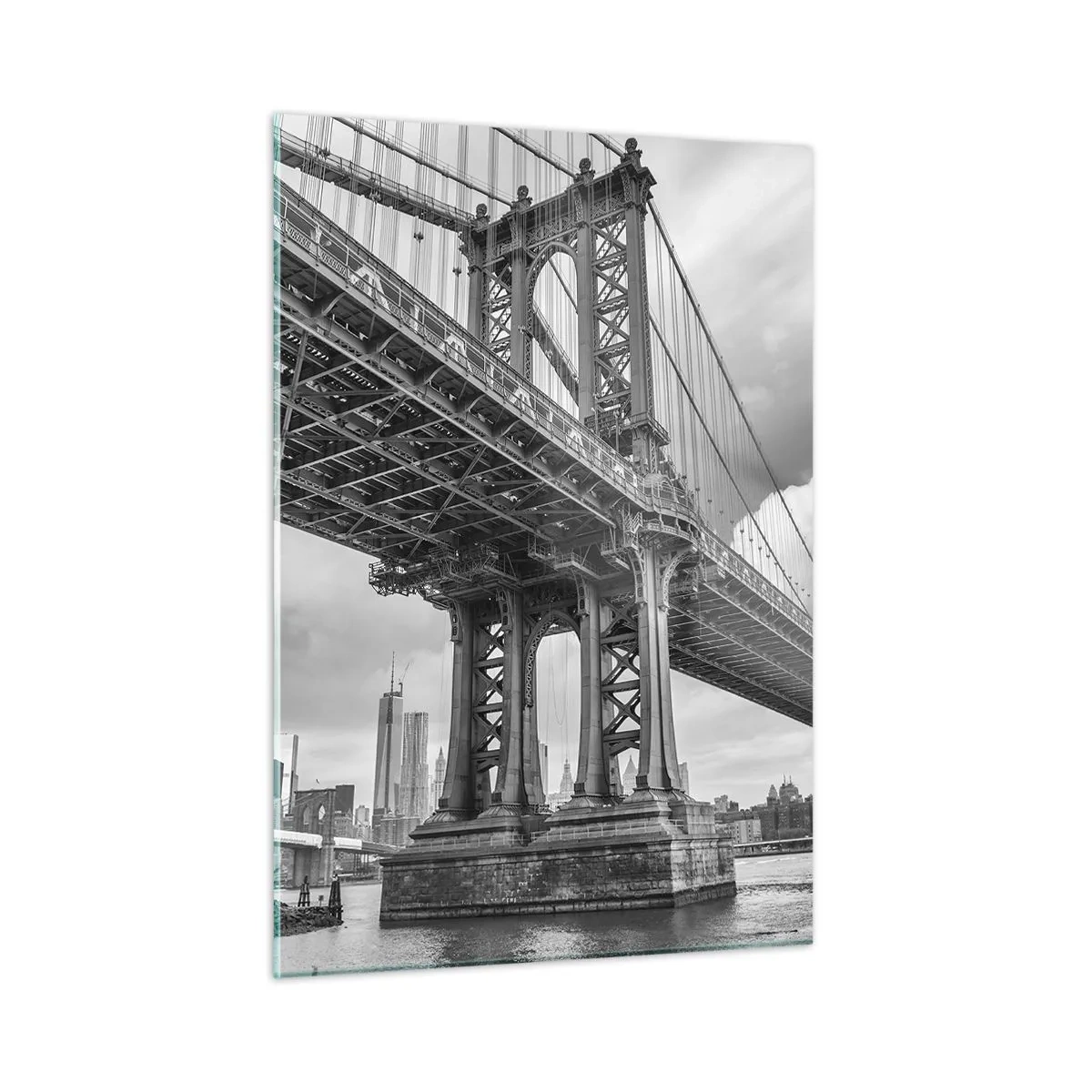Glasbild - Bild auf glas - Eine Hängebrücke in monochromer Umgebung - 50x70cm - Ins Herz der Stadt - Moderne Wanddekoration für Wohnzimmer und Schlafzimmer ARTTOR