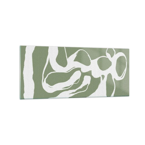 Glasbild - Bild auf glas - Organische Formen in Weiß auf grünem Hintergrund - 120x50cm - Ruf des Weltraums - Moderne Wanddekoration für Wohnzimmer und Schlafzimmer ARTTOR