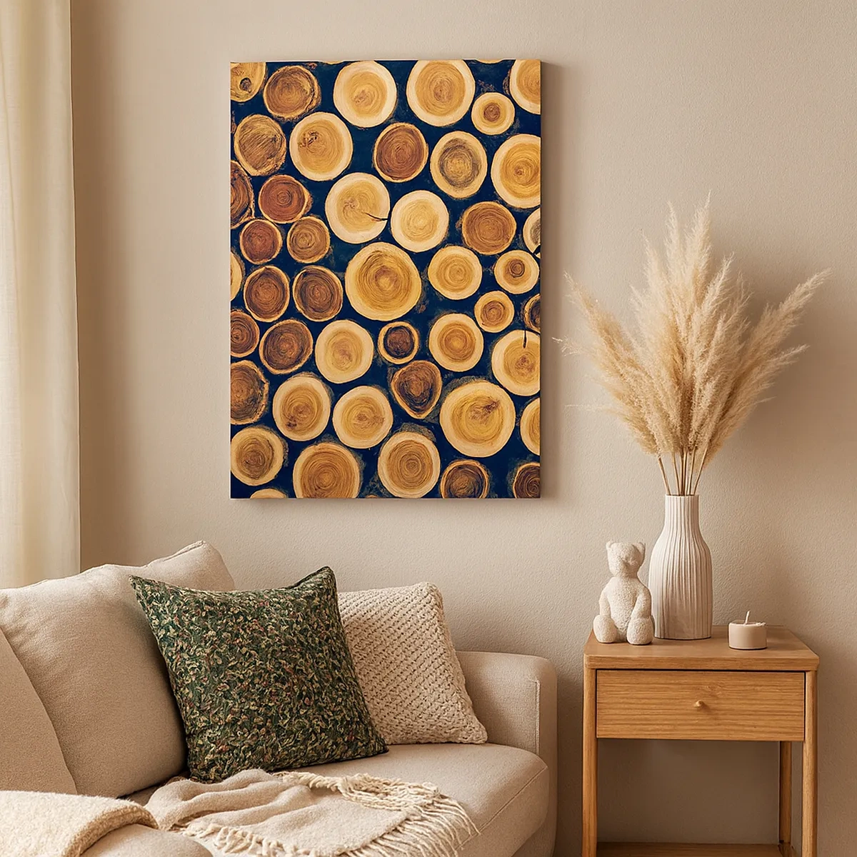 Bild auf Leinwand - Leinwandbild - Muster aus Querschnitten von Holzstämmen - 50x70cm - Wie alt sehe ich aus? - Moderne Wanddekoration für Wohnzimmer und Schlafzimmer ARTTOR