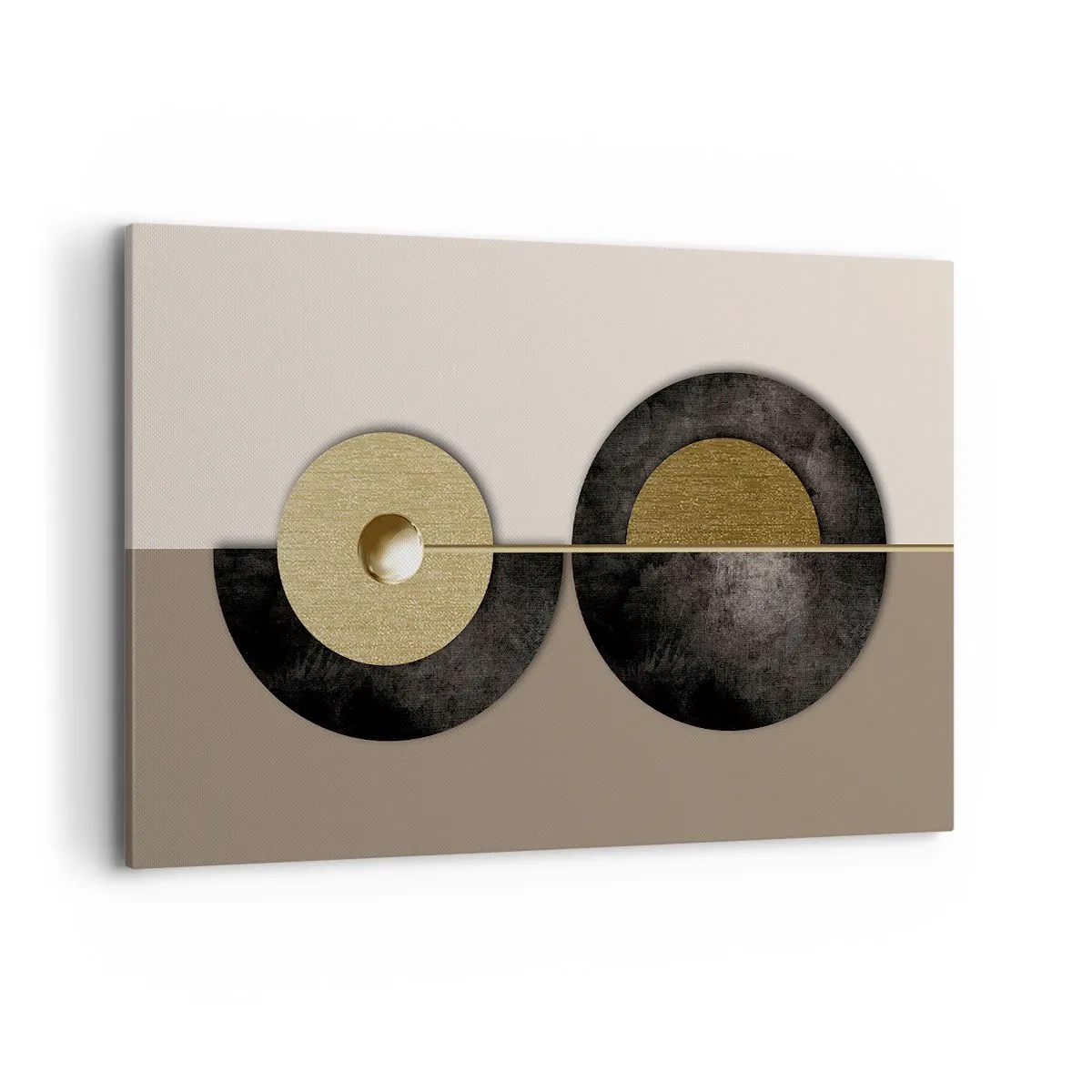 Bild auf Leinwand - Leinwandbild - Abstrakte Kreise in Gold- und Brauntönen - 120x80cm - Variationen rund um den Kreis - Moderne Wanddekoration für Wohnzimmer und Schlafzimmer ARTTOR
