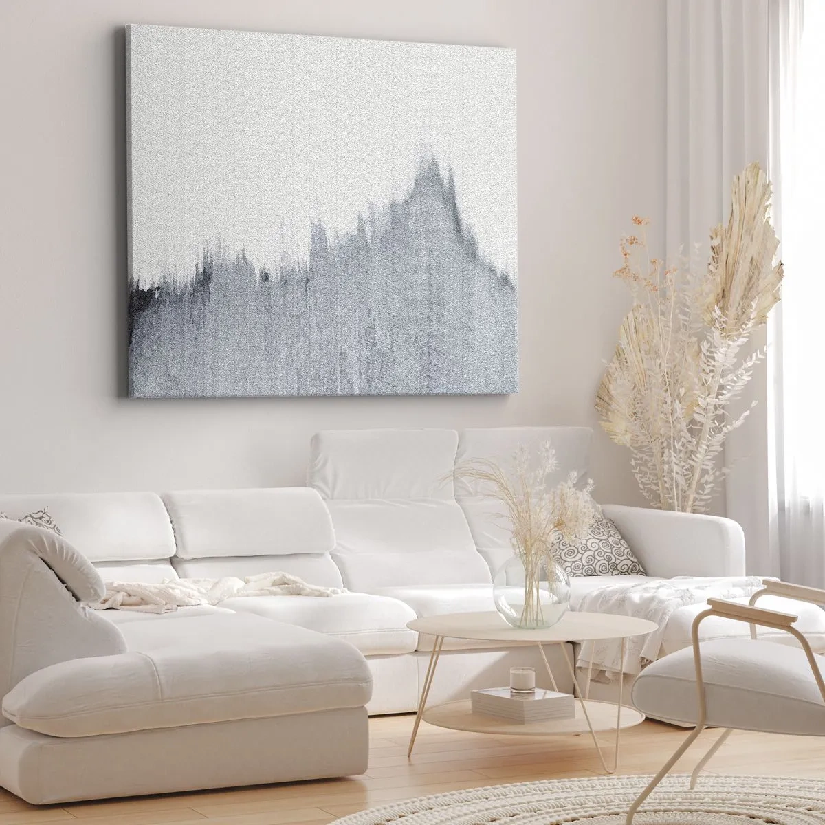 Bild auf Leinwand - Leinwandbild - Abstrakte graue Komposition im minimalistischen Stil - 120x80cm - Mysteriöse Aufzeichnung - Moderne Wanddekoration für Wohnzimmer und Schlafzimmer ARTTOR