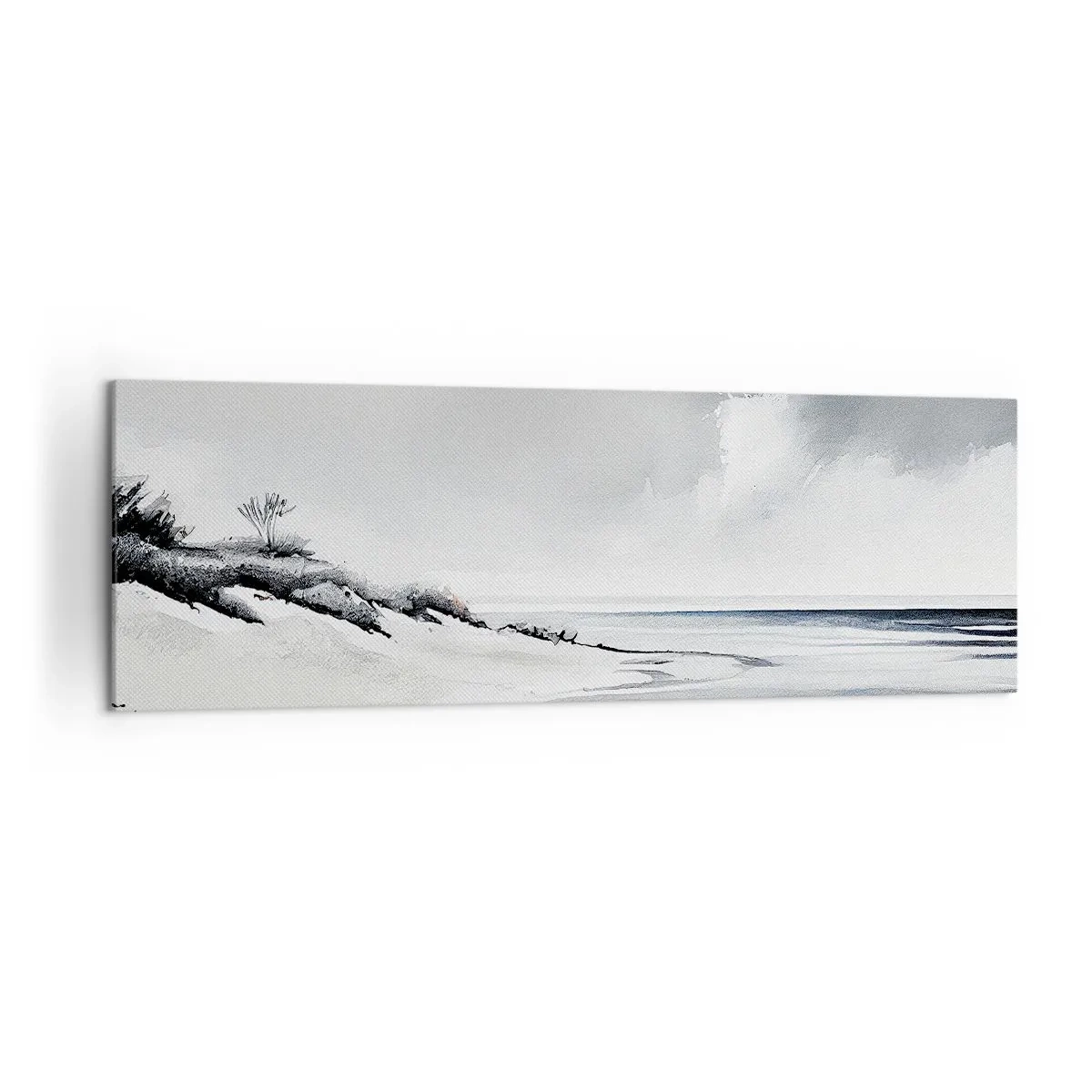 Bild auf Leinwand - Leinwandbild - Ein Strand in gedämpften Grau- und Blautönen - 160x50cm - Für immer zusammen - Moderne Wanddekoration für Wohnzimmer und Schlafzimmer ARTTOR