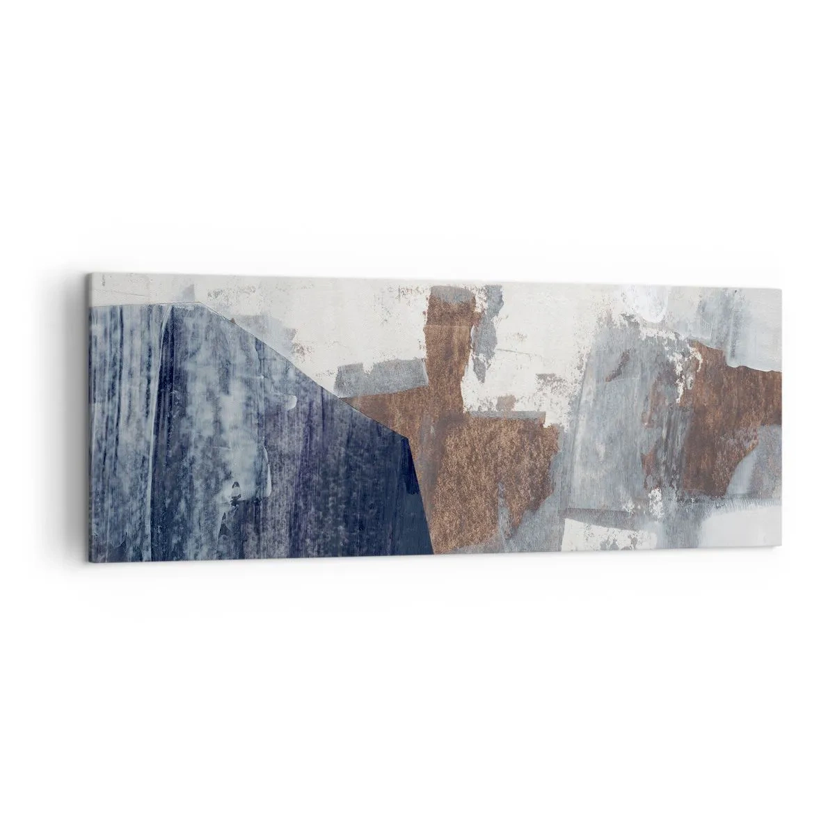 Bild auf Leinwand - Leinwandbild - Abstrakte Formen in Blau- und Brauntönen - 140x50cm - Blaue und braune Formen - Moderne Wanddekoration für Wohnzimmer und Schlafzimmer ARTTOR