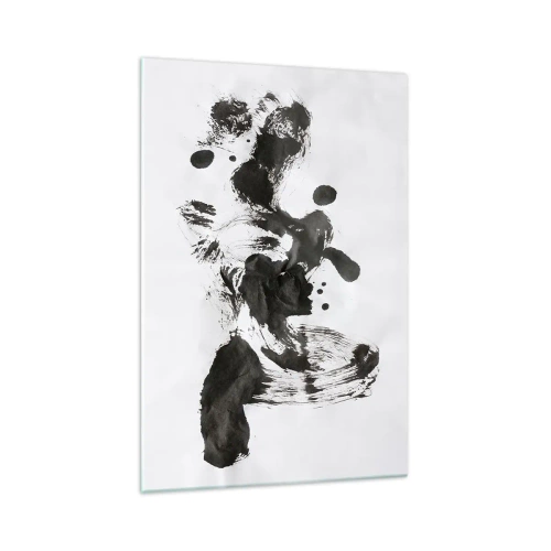 Glasbild - Bild auf glas - Abstrakte Komposition aus schwarzen Flecken auf weißem Hintergrund - 70x100cm - Obwohl das Wahnsinn ist, steckt darin eine Methode? - Moderne Wanddekoration für Wohnzimmer und Schlafzimmer ARTTOR