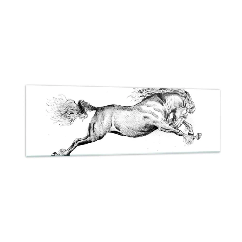 Glasbild - Bild auf glas - Skizze eines Pferdes im dynamischen Galopp auf weißem Hintergrund - 160x50cm - Im Galopp festgehalten - Moderne Wanddekoration für Wohnzimmer und Schlafzimmer ARTTOR