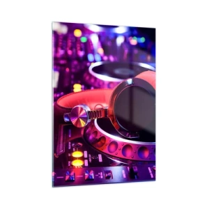 Glasbild - Bild auf glas - Bunte DJ-Ausrüstung mit roten Kopfhörern - 50x70cm - Bevor der Spaß beginnt - Moderne Wanddekoration für Wohnzimmer und Schlafzimmer ARTTOR