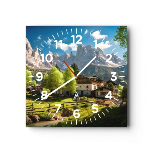 Wanduhr - Glasuhr - Alpenidylle - 40x40 cm