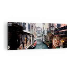 Bild auf Leinwand - Leinwandbild - Venezianische Landschaft mit Gondel und Brücke - 100x40 cm