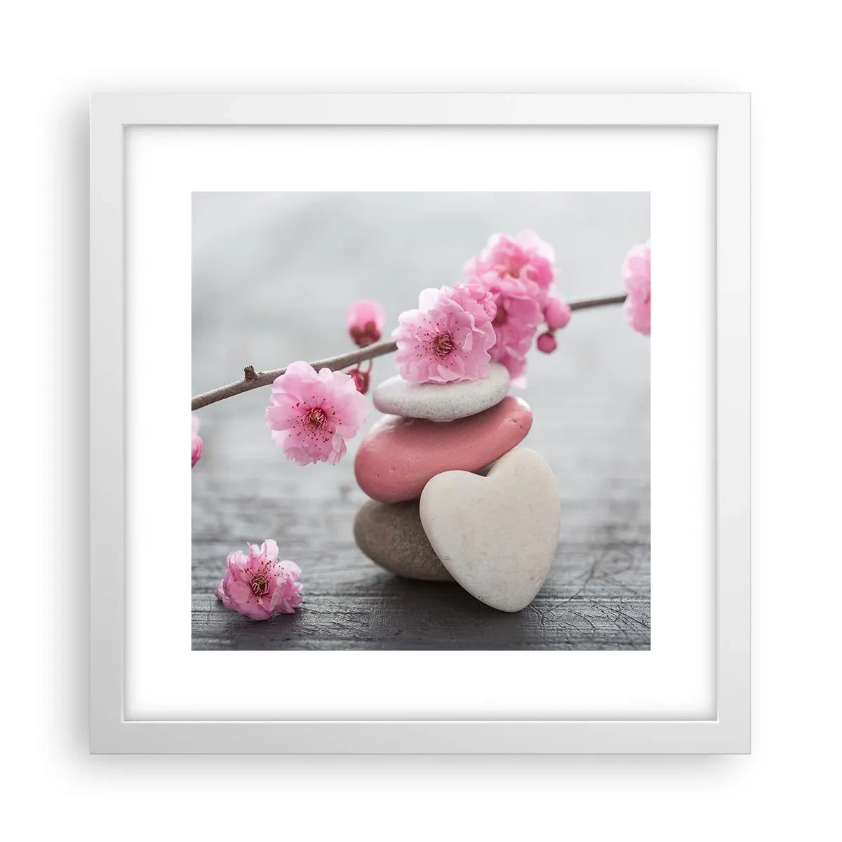 Poster in einem weißen Rahmen - Glückseligkeit mit einer Kirschblüte - 30x30 cm