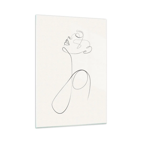 Glasbild - Bild auf glas - Weibliches Gesicht und Silhouette im Line-Art-Stil auf weißem Hintergrund - 50x70cm - Versunken in Träumen - Moderne Wanddekoration für Wohnzimmer und Schlafzimmer ARTTOR