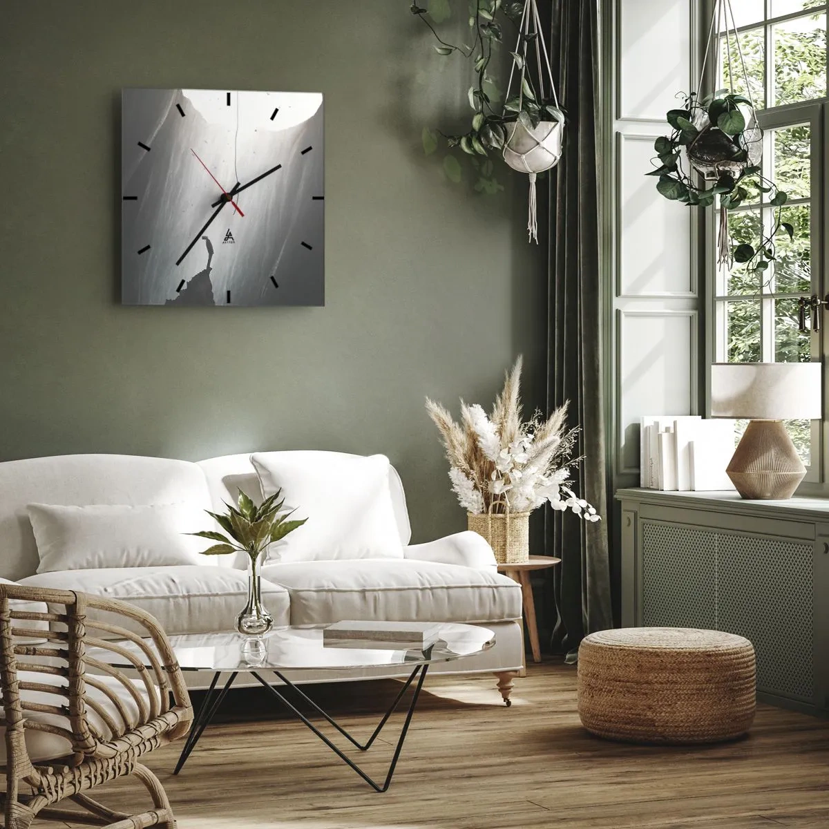 Wanduhr - Glasuhr - Silhouette eines Mannes auf dem Boden einer Höhle mit Blick auf das Licht - 30x30cm - Es gibt immer einen Ausweg - Moderne Wanddekoration für Wohnzimmer und Schlafzimmer ARTTOR