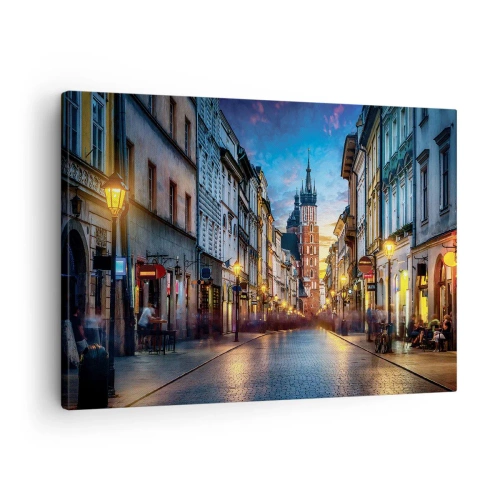 Bild auf Leinwand - Leinwandbild - Abendliche Straße mit Blick auf die Krakauer Kathedrale - 70x50cm - Krakauer Charme - Moderne Wanddekoration für Wohnzimmer und Schlafzimmer ARTTOR