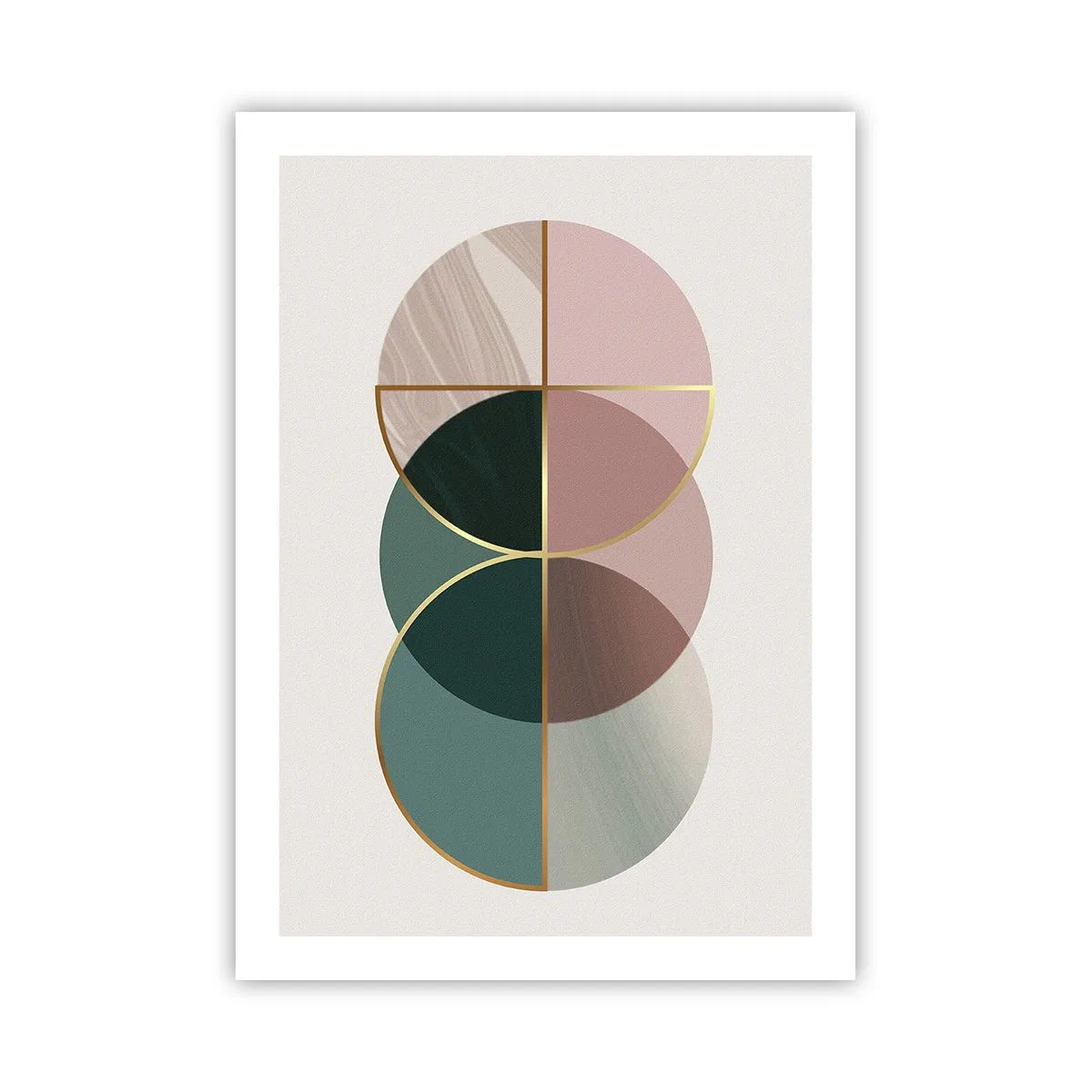 Poster - Abstrakte geometrische Komposition mit Kreisen und Gold - 50x70cm - Ein Rad hinter dem anderen… - Moderne Wanddekoration für Wohnzimmer und Schlafzimmer ARTTOR