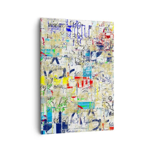 Bild auf Leinwand - Leinwandbild - Abstrakte Graffiti mit bunten Inschriften und Mustern - 50x70cm - Es freut einfach die Augen - Moderne Wanddekoration für Wohnzimmer und Schlafzimmer ARTTOR