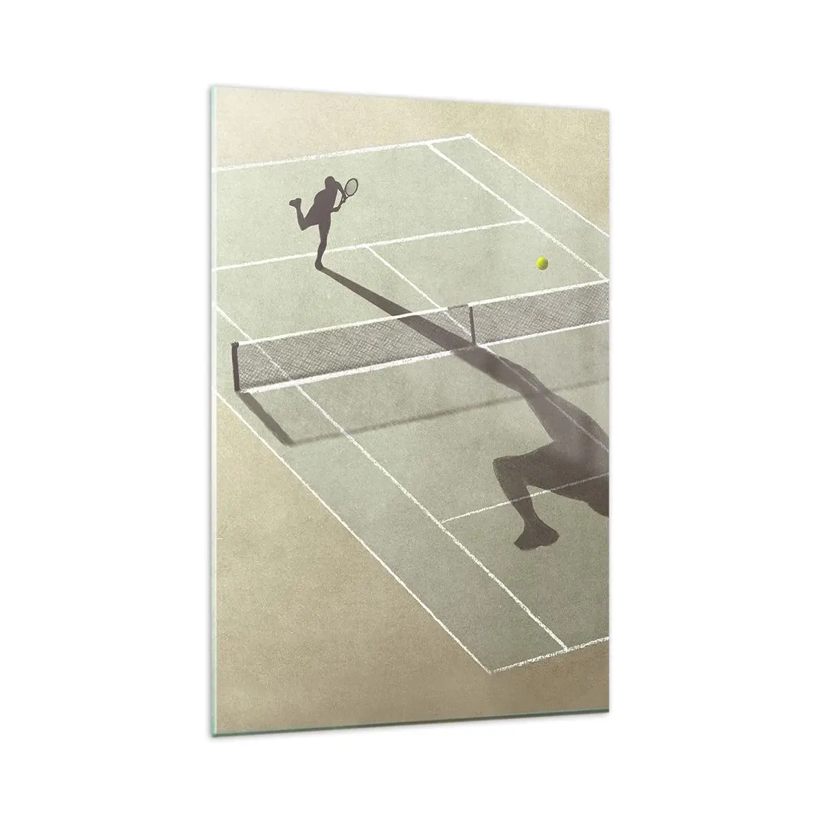 Glasbild - Bild auf glas - Der Schatten eines Tennisspielers auf dem Platz während eines Tennisspiels - 80x120cm - Überwinde dich selbst - Moderne Wanddekoration für Wohnzimmer und Schlafzimmer ARTTOR