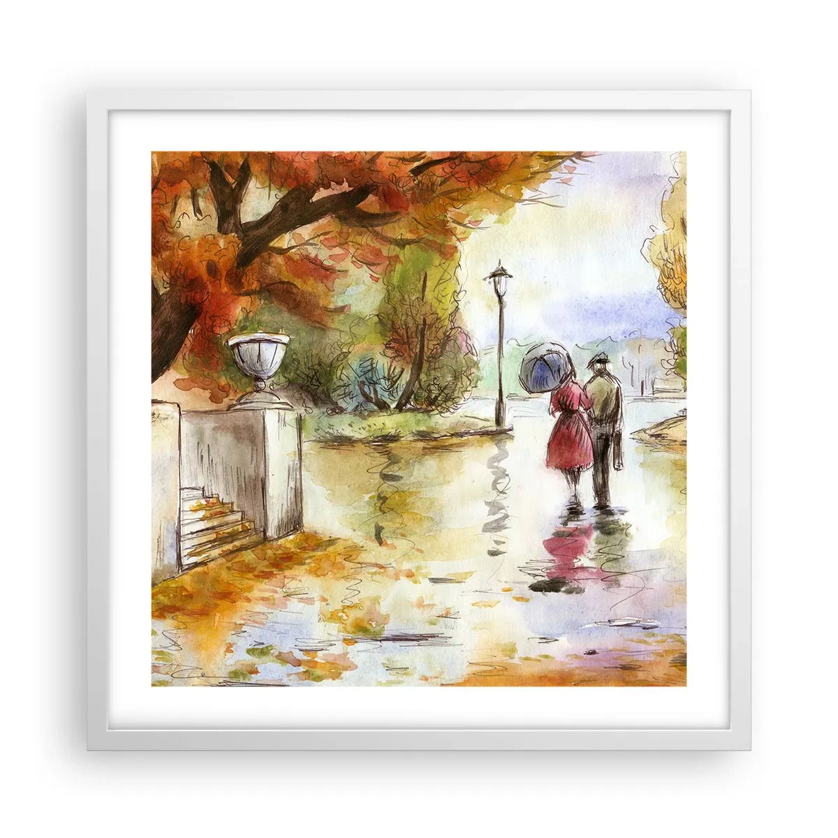 Poster in einem weißen Rahmen - Romantischer Herbst im Park - 50x50 cm