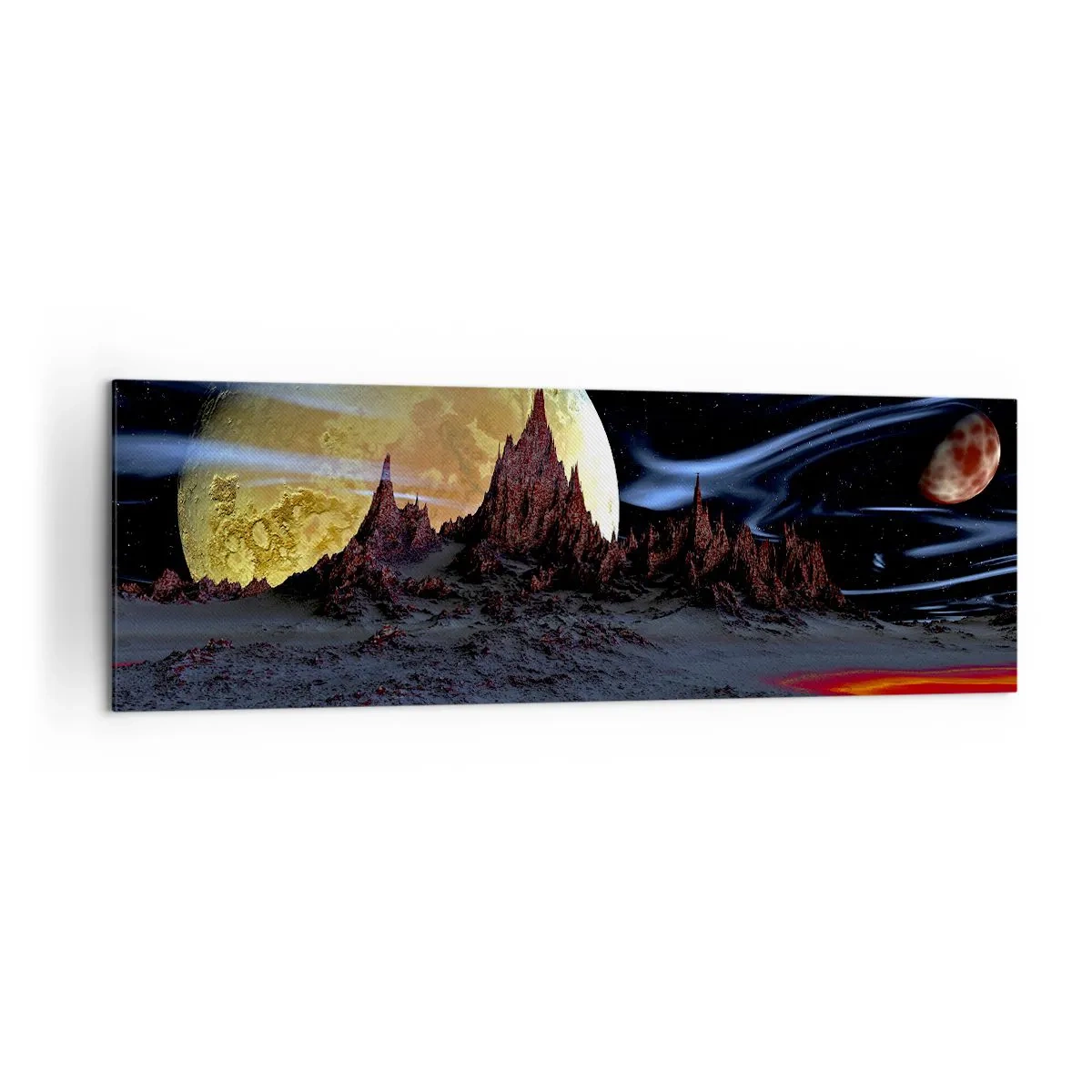 Bild auf Leinwand - Leinwandbild - Eine fantastische Landschaft mit Planeten und Vulkanen - 160x50cm - Unbekannte Welt - Moderne Wanddekoration für Wohnzimmer und Schlafzimmer ARTTOR