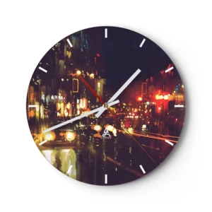 Wanduhr - Glasuhr - Stadtnachtszene mit bunten Lichtern und Straßen - 30x30cm - Eingetaucht in die Lichter der Nacht - Moderne Wanddekoration für Wohnzimmer, Küche und Schlafzimmer ARTTOR