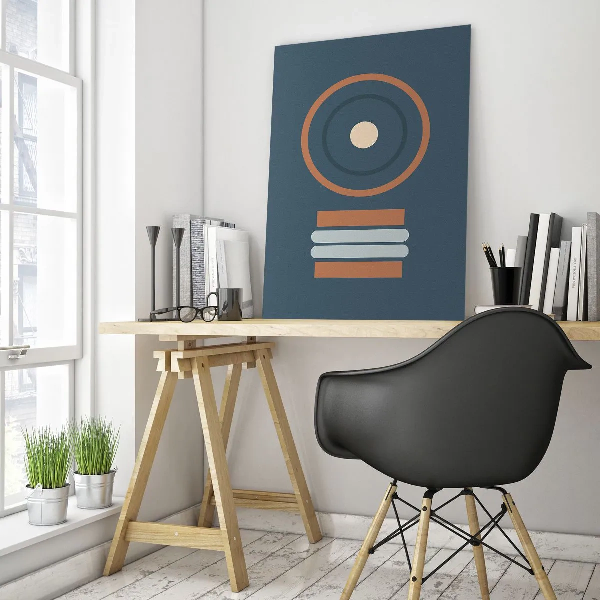 Glasbild - Bild auf glas - Abstrakte geometrische Formen in gedeckten Farben, mit Kreisen und Linien - 50x70cm - Das Wesen der Dinge - Moderne Wanddekoration für Wohnzimmer und Schlafzimmer ARTTOR