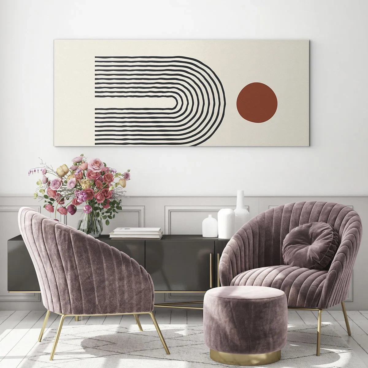 Glasbild - Bild auf glas - Magnetismus von Formen und Farben - 90x30 cm