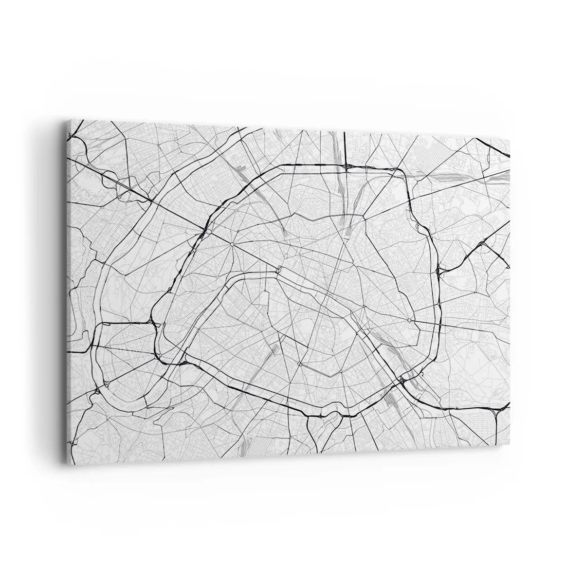 Bild auf Leinwand - Leinwandbild - Minimalistischer Stadtplan in Schwarz-Weiß - 120x80cm - Pariser Blume - Moderne Wanddekoration für Wohnzimmer und Schlafzimmer ARTTOR