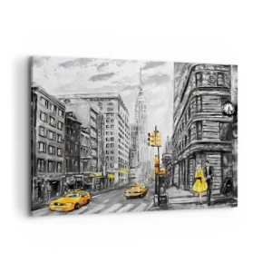 Bild auf Leinwand - Leinwandbild - New Yorker Straße mit gelben Akzenten - 100x70cm - Eine New Yorker Geschichte - Moderne Wanddekoration für Wohnzimmer und Schlafzimmer ARTTOR