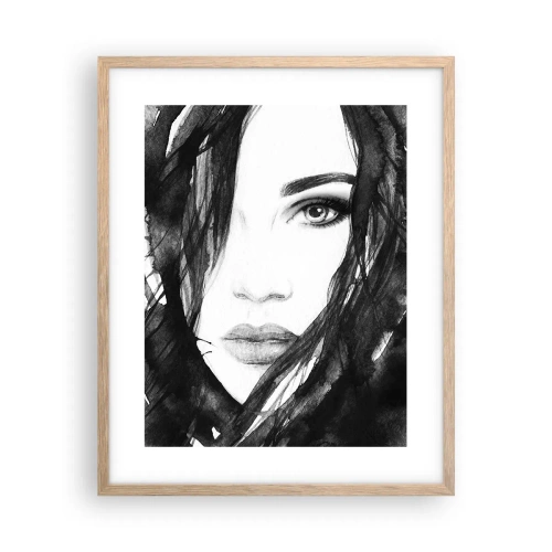 Poster in einem Rahmen aus heller Eiche - Porträt einer Dame in Schwarzweiß - 40x50 cm