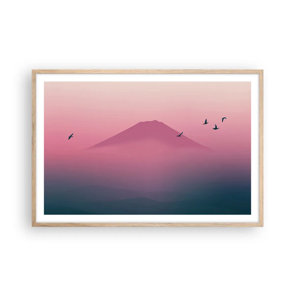 Poster in einem Rahmen aus heller Eiche - Wanderer über den Wolken - 91x61 cm