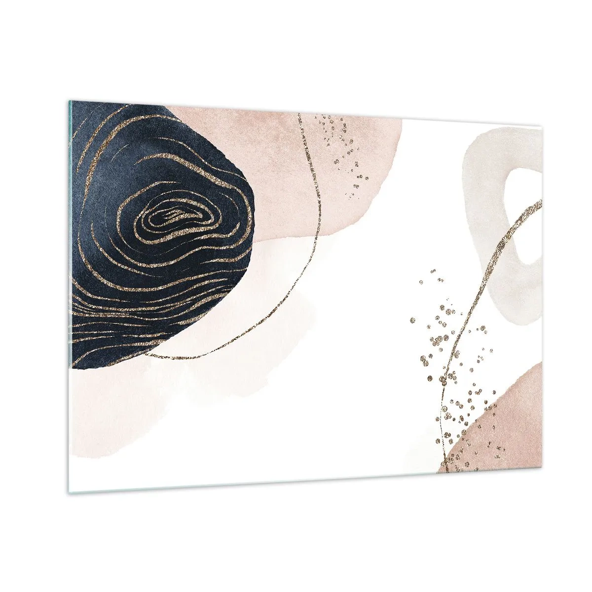 Glasbild - Bild auf glas - Abstrakte Formen mit goldenen Akzenten - 100x70cm - Alles fließt - Moderne Wanddekoration für Wohnzimmer und Schlafzimmer ARTTOR